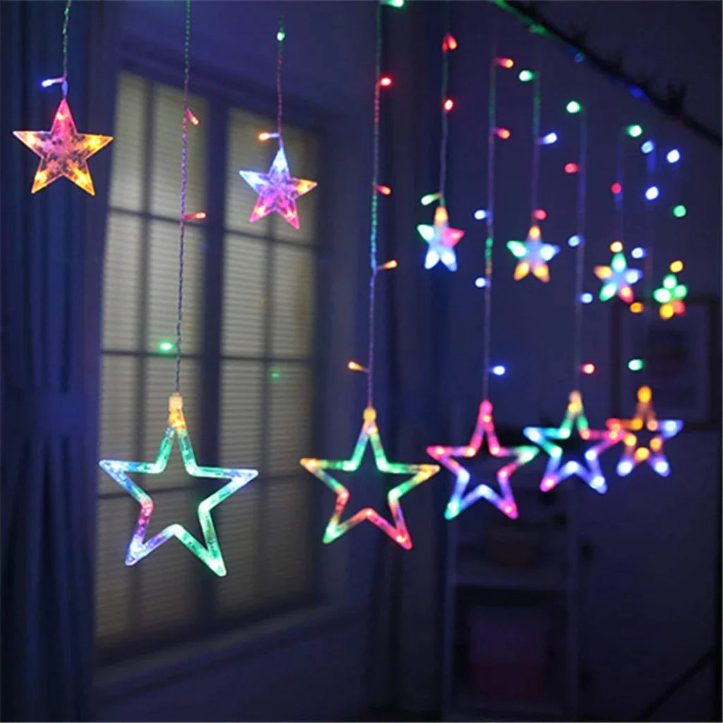 3386 12 Stars LED Curtain String Lights with 8 Flashing Modes for Home Decoration, Diwali & Wedding LED Christmas Light Indoor and Outdoor Light ,Festival Decoration (Multicolor) 3386 12 Stars LED Curtain String Lights with 8 Flashing Modes for Home Decoration, Diwali & Wedding LED Christmas Light Indoor and Outdoor Light ,Festival Decoration (Multicolor)